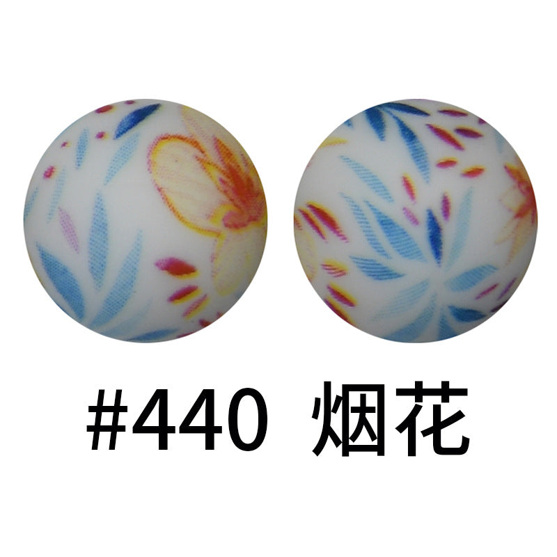 16mm Print Silicone Beads Colorful Silicone Water Transfer Beads-50PCS