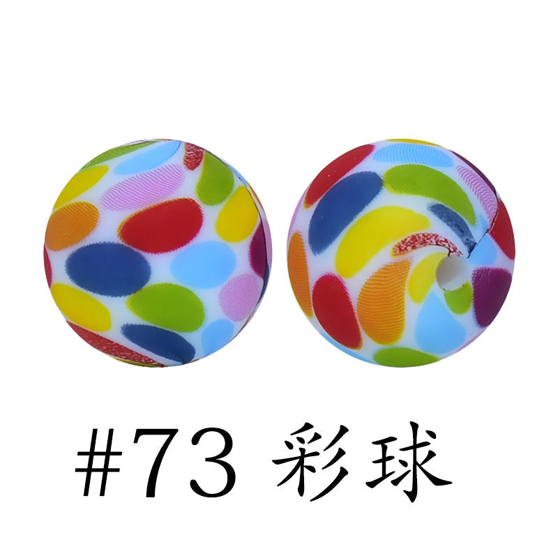 16mm Print Silicone Beads Colorful Silicone Water Transfer Beads-50PCS