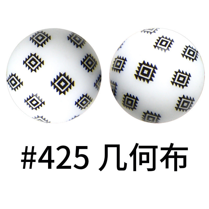 16mm Print Silicone Beads Colorful Silicone Water Transfer Beads-50PCS