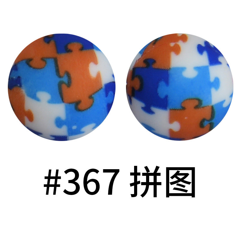 16mm Print Silicone Beads Colorful Silicone Water Transfer Beads-50PCS