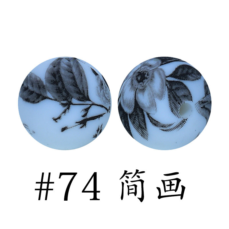 16mm Print Silicone Beads Colorful Silicone Water Transfer Beads-50PCS