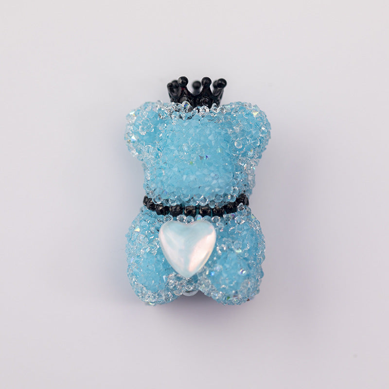 Creative Acrylic Full Diamond Sugar Crown Bear Pen Cap Beads-1PCS