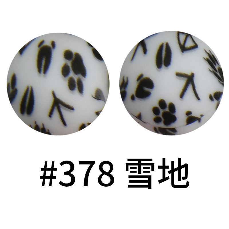 16mm Print Silicone Beads Colorful Silicone Water Transfer Beads-50PCS