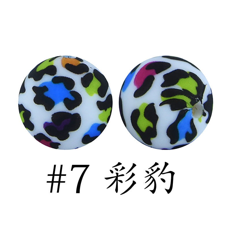 16mm Print Silicone Beads Colorful Silicone Water Transfer Beads-50PCS