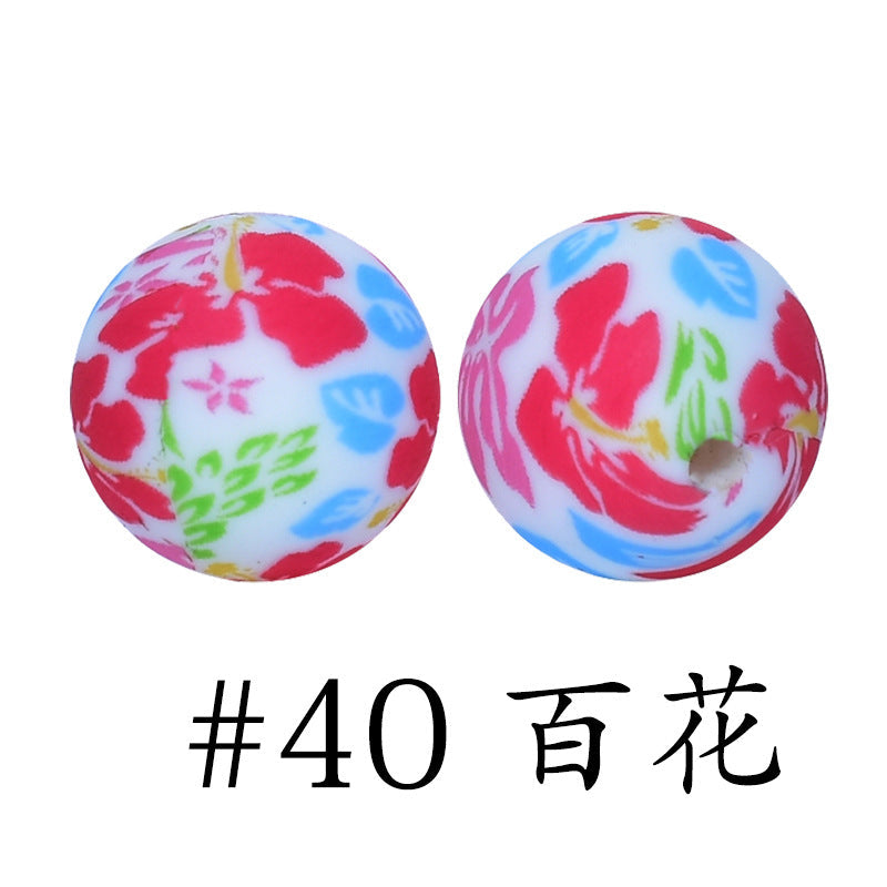 16mm Print Silicone Beads Colorful Silicone Water Transfer Beads-50PCS