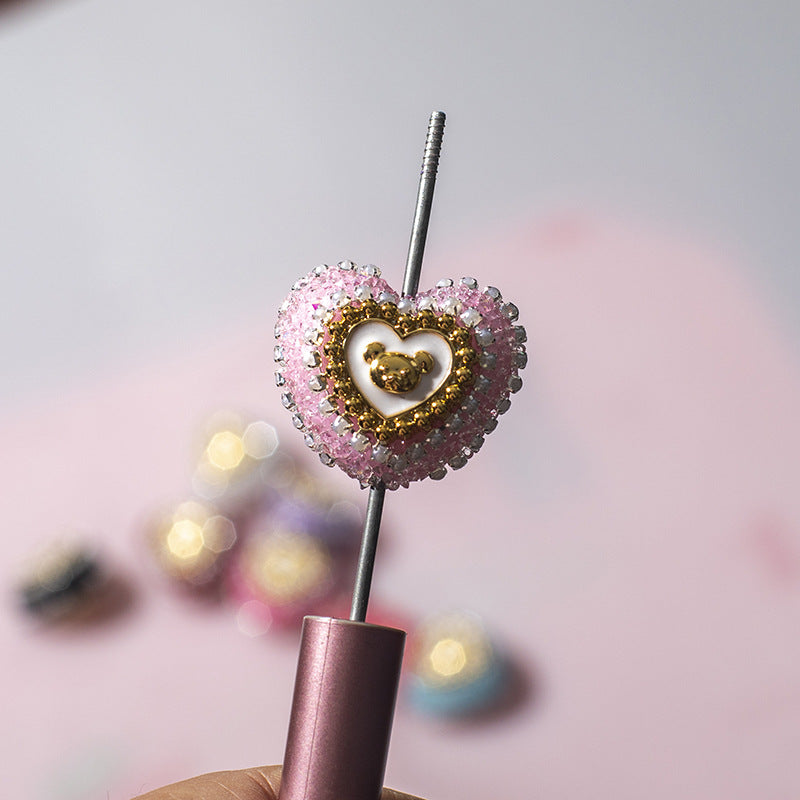 Acrylic Rhinestones with Large Peach Heart Beads-2PCS