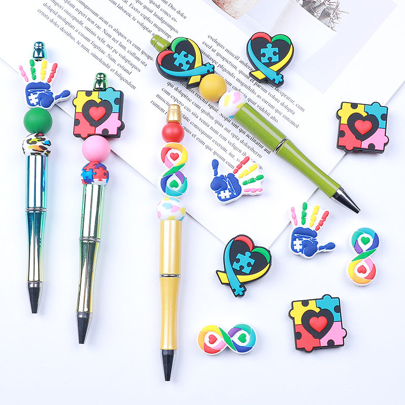 Rainbow Puzzle Silicone Beads-10PCS
