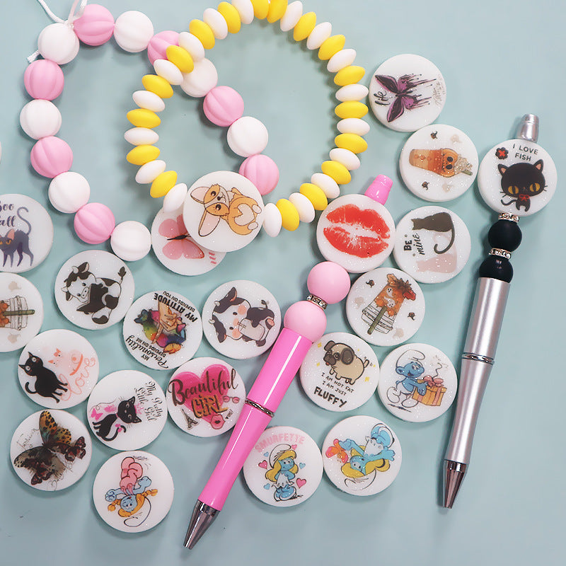 Silicone Round Cartoon Animal Luminous Beads-10PCS