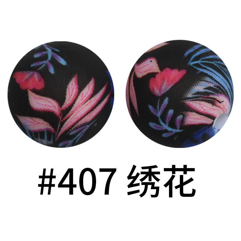 16mm Print Silicone Beads Colorful Silicone Water Transfer Beads-50PCS