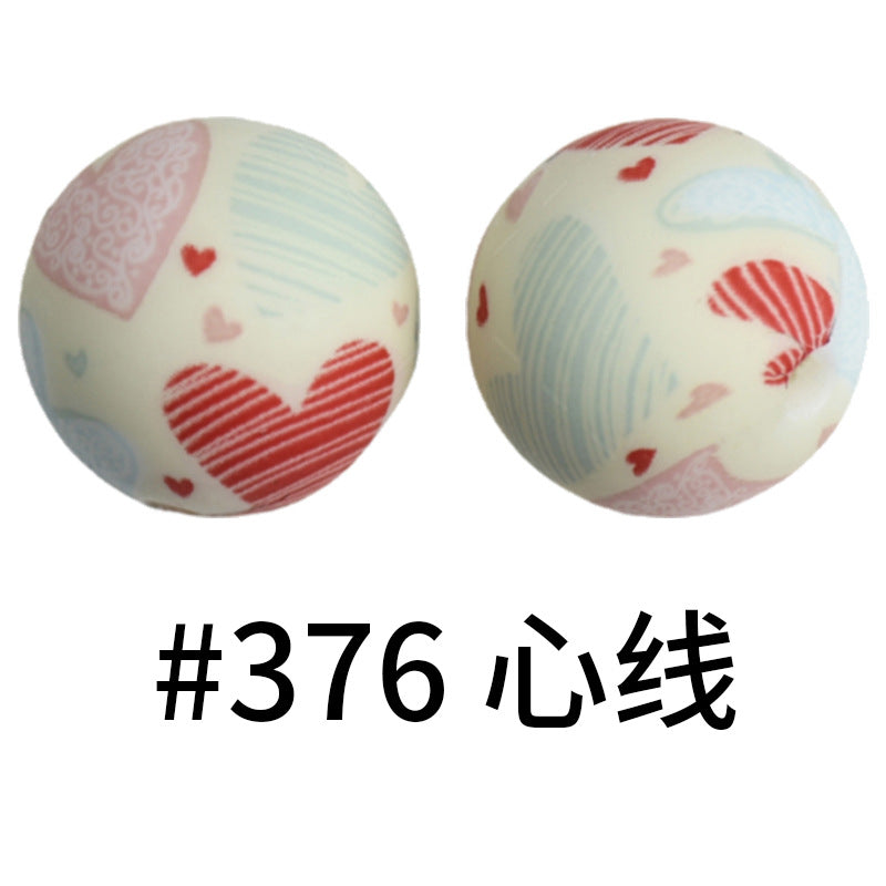 16mm Print Silicone Beads Colorful Silicone Water Transfer Beads-50PCS