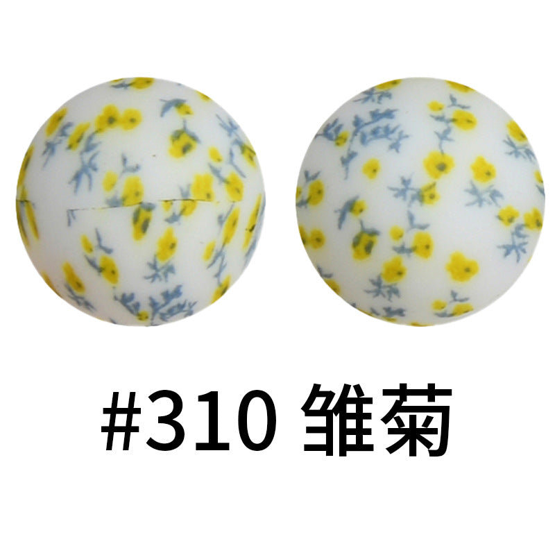 16mm Print Silicone Beads Colorful Silicone Water Transfer Beads-50PCS