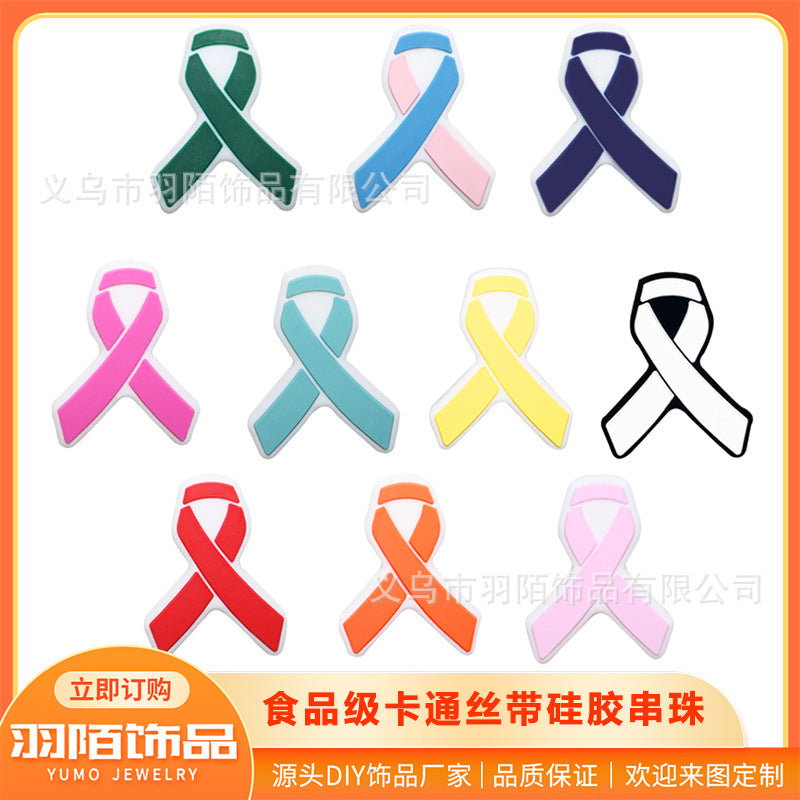 Cartoon Ribbon Publicity Prevention Awareness Warning Badge Silicone Beads-10PCS
