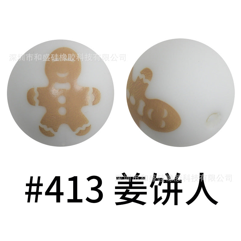 16mm Print Silicone Beads Colorful Silicone Water Transfer Beads-50PCS