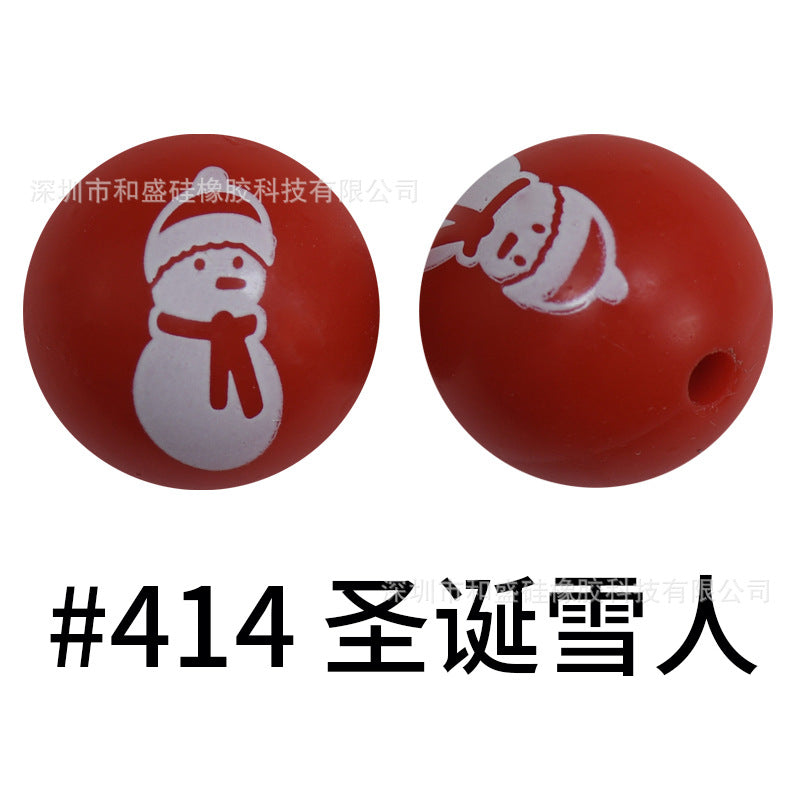 16mm Print Silicone Beads Colorful Silicone Water Transfer Beads-50PCS