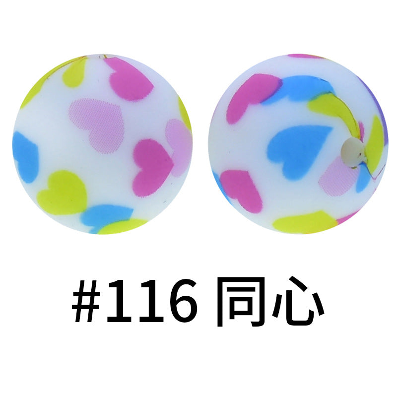 16mm Print Silicone Beads Colorful Silicone Water Transfer Beads-50PCS