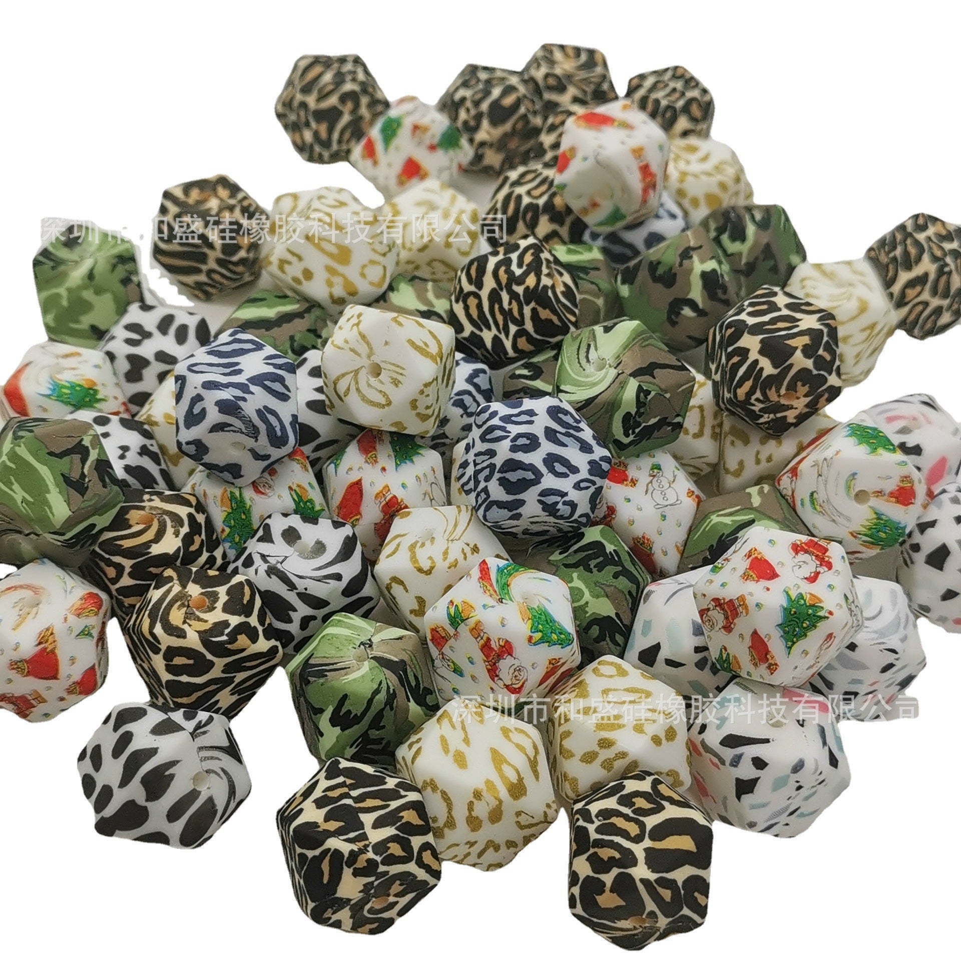 16mm Print Silicone Beads Colorful Silicone Water Transfer Beads-50PCS