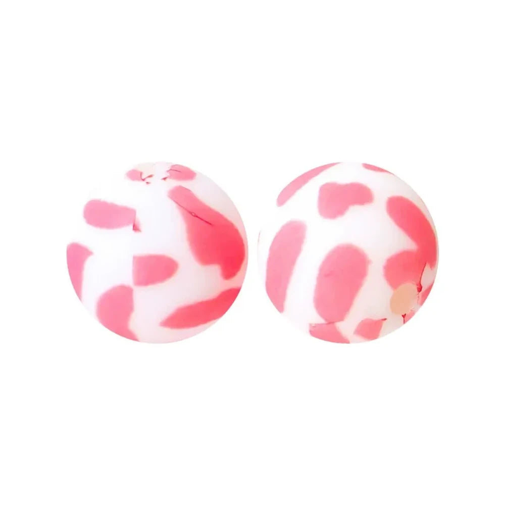 15mm Pink Dots Printed Silicone Bead for DIY Bracelets Keychains Pens