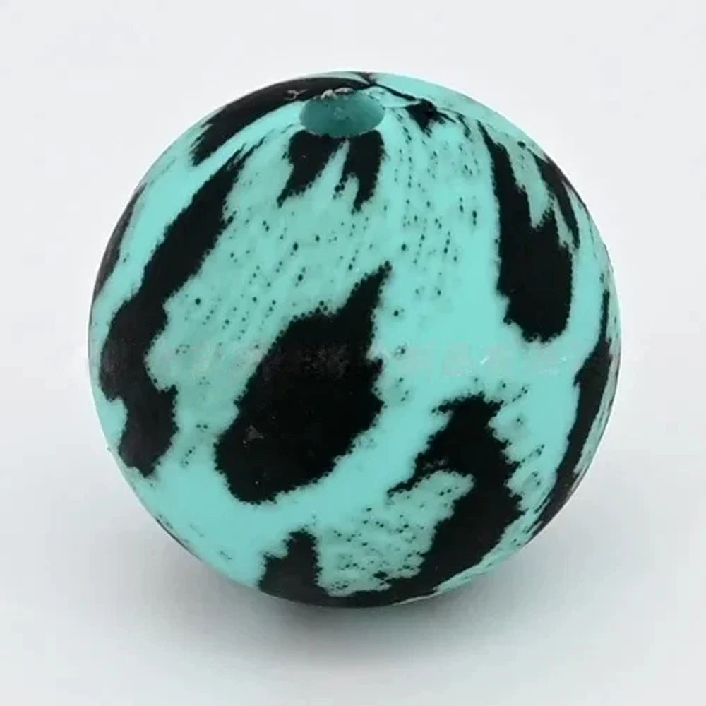 15mm Teal Leopard Printed Silicone Bead for DIY Keychains Pens