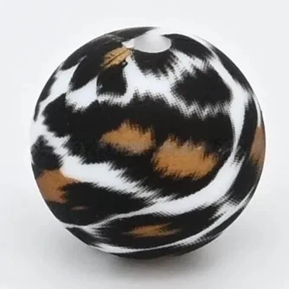 15mm Yellow Leopard on White Printed Silicone Bead for DIY Bracelets Keychains