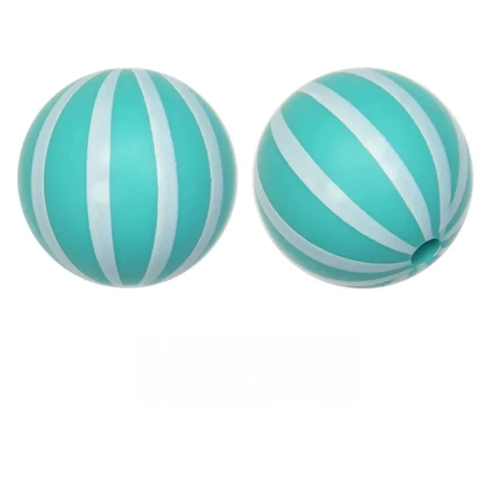 15mm Stripes on Green Printed Silicone Bead for DIY Bracelet Pen