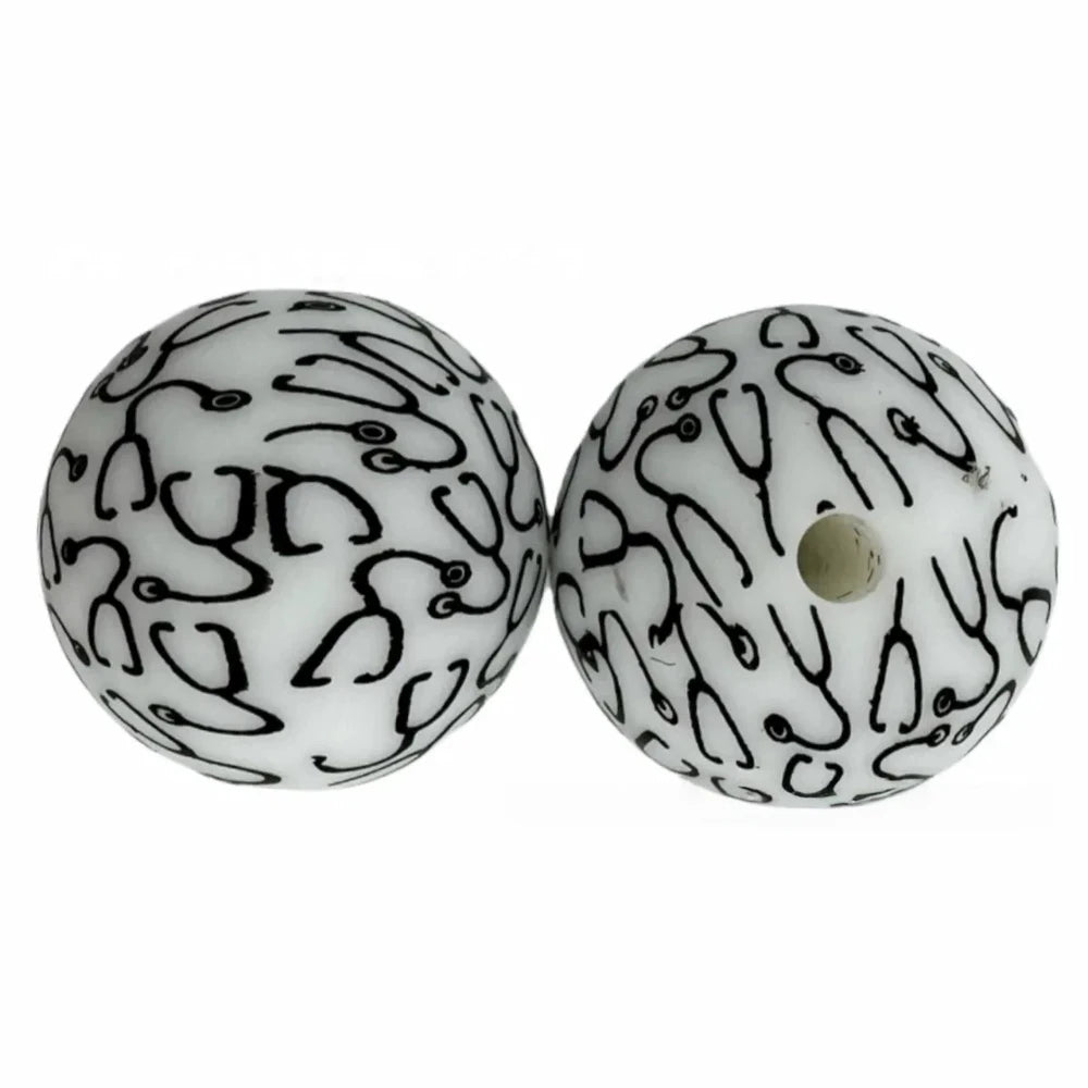15mm Stethoscopes Printed Silicone Bead for DIY Bracelets Keychains