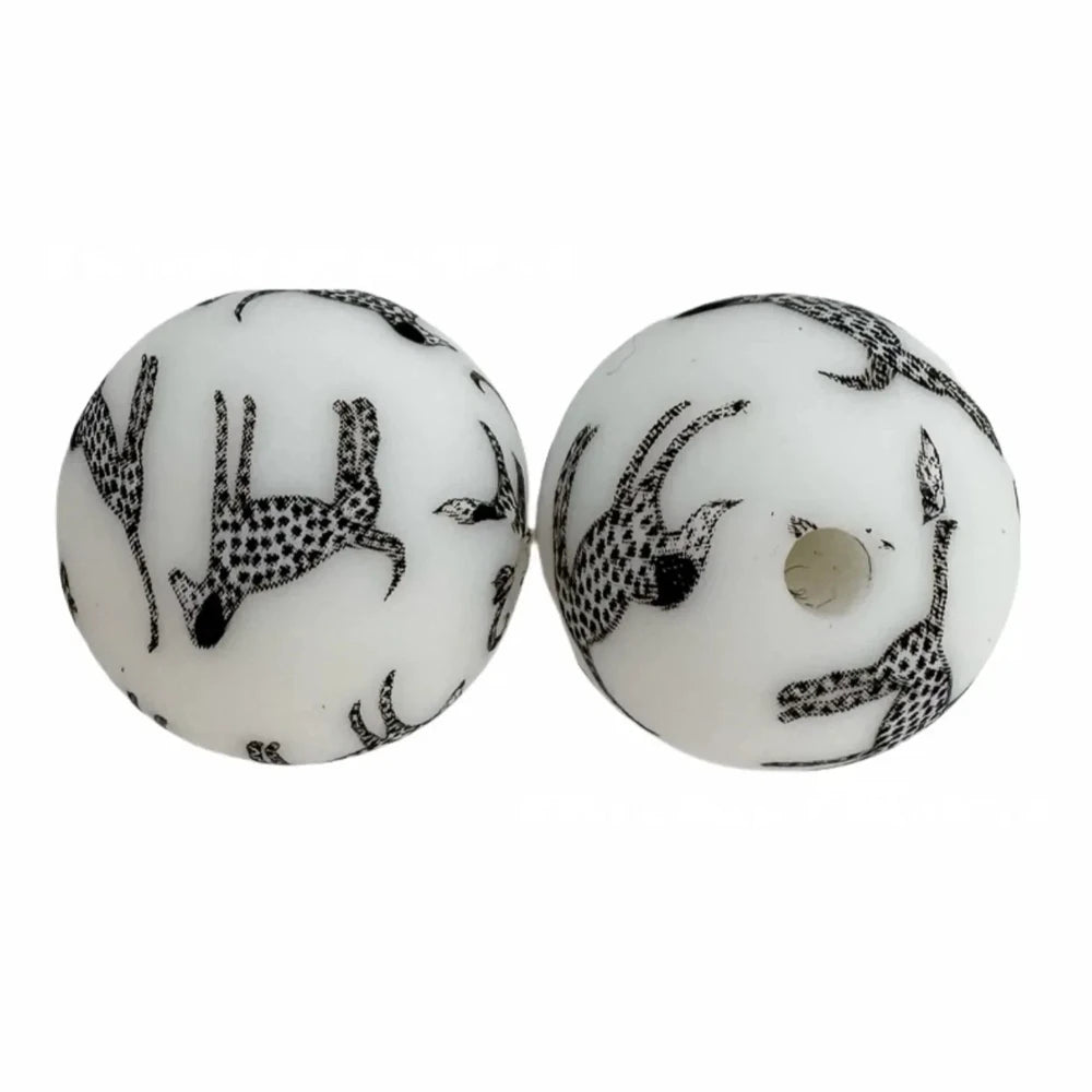 15mm Pied Dog Printed Silicone Bead for DIY Bracelets Keychains