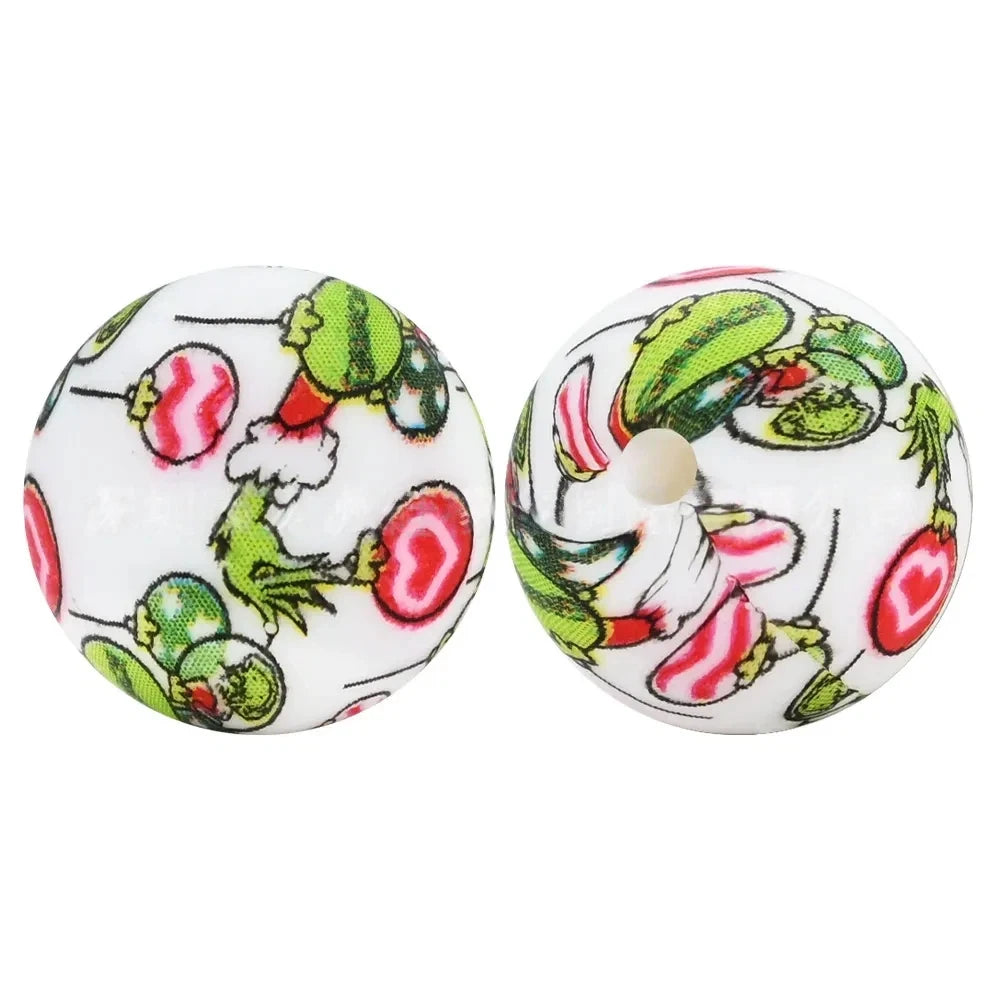 15mm Green Guy Printed Silicone Bead for DIY Pens Keychains