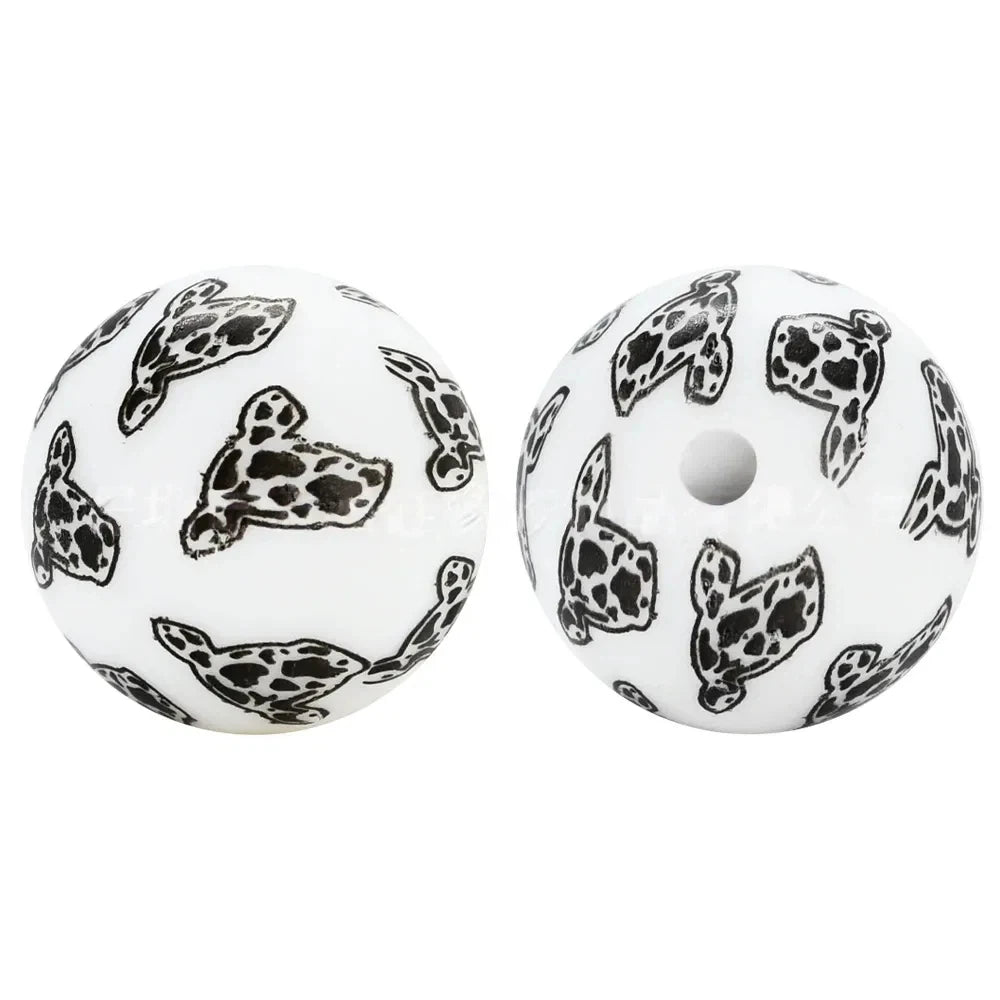 15mm Cow Printed Silicone Bead for DIY Keychains Pens