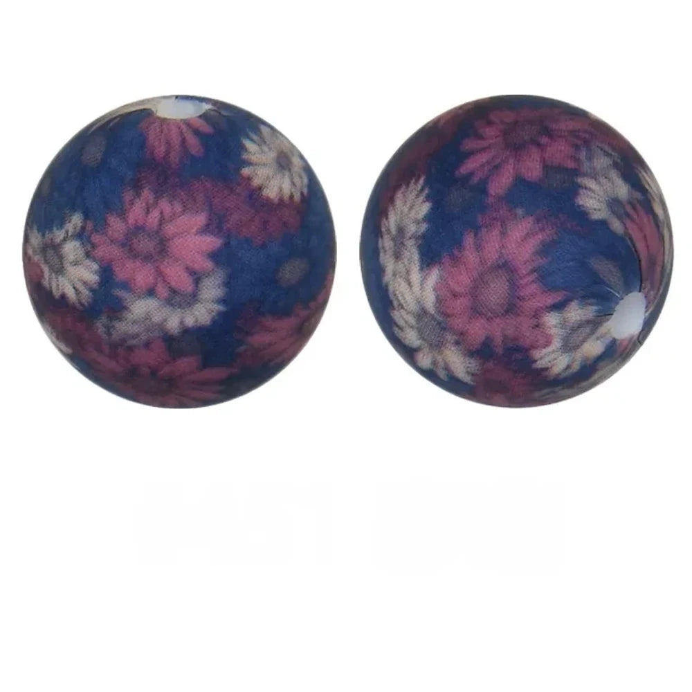 15mm Colorful Chrysanthemums Printed Silicone Bead for DIY Bracelet Pen