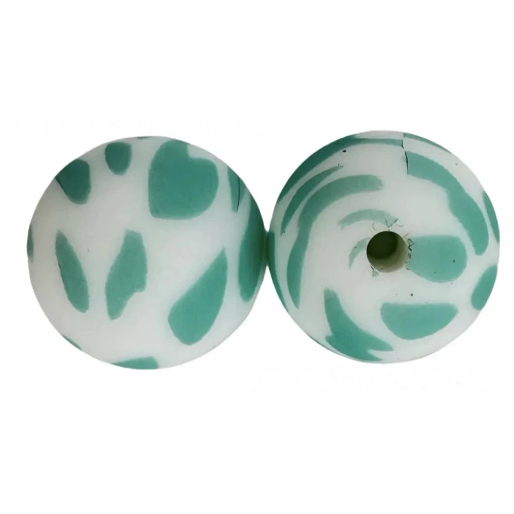 15mm Green Dots Printed Silicone Bead for DIY Bracelets Keychains