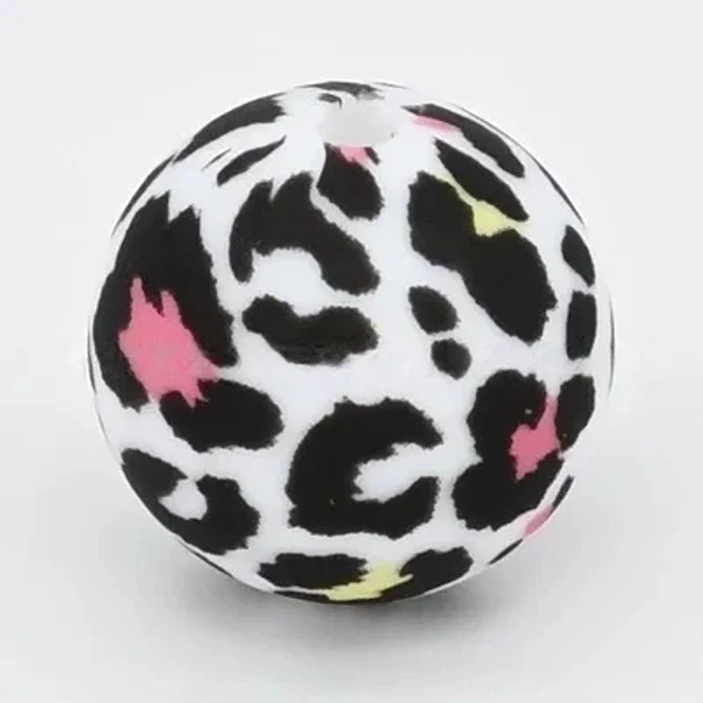 15mm Pink and Yellow Leopard Printed Silicone Bead for DIY Pens Bracelets Keychains