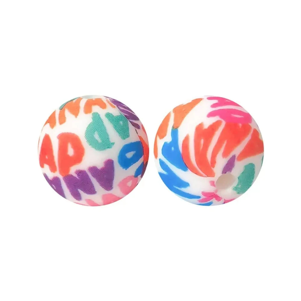 15mm Alphabet Printed Silicone Bead for DIY Keychains Pens
