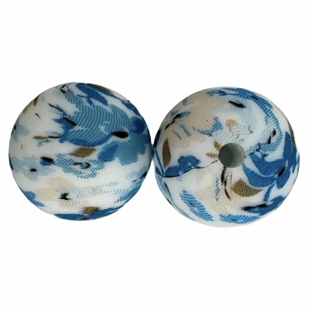 15mm Flowers Printed Silicone Bead for DIY Bracelets Keychains