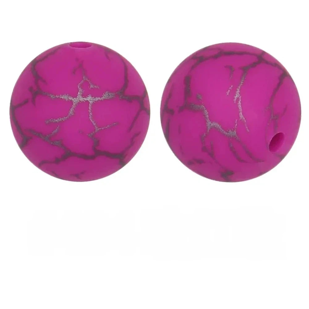 15mm Cracked on Rose Red Printed Silicone Bead for DIY Pens Keychains