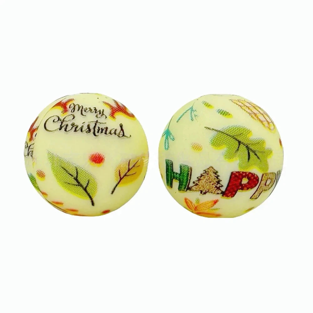 15mm Christmas Tree Printed Silicone Bead for DIY Bracelet Pens