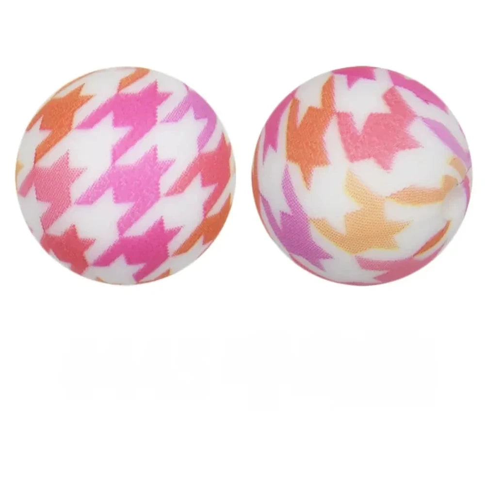 15mm Houndstooth Printed Silicone Bead for DIY Bracelet Pen