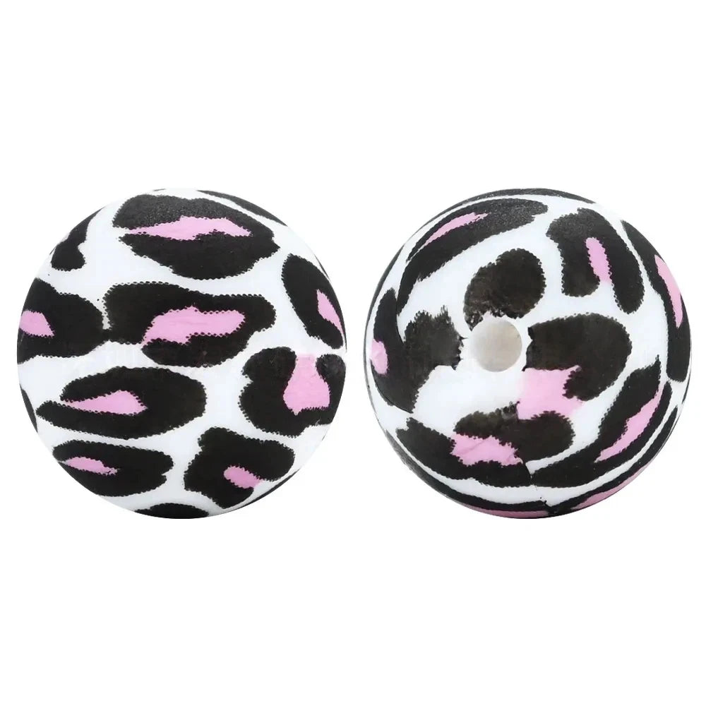 15mm Pink Leopard Printed Silicone Bead for DIY Keychains Pens