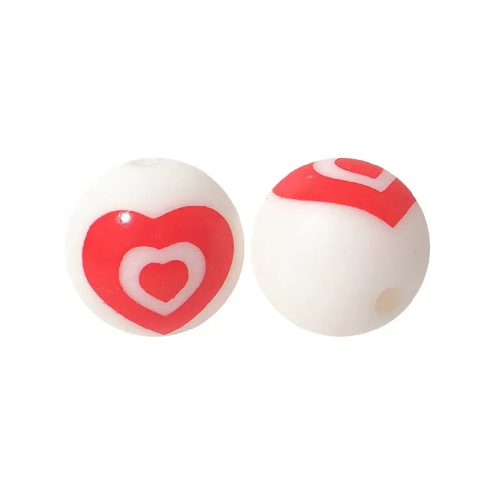 15mm Double-Layer Heart Printed Silicone Bead for DIY Bracelets Keychains Pens