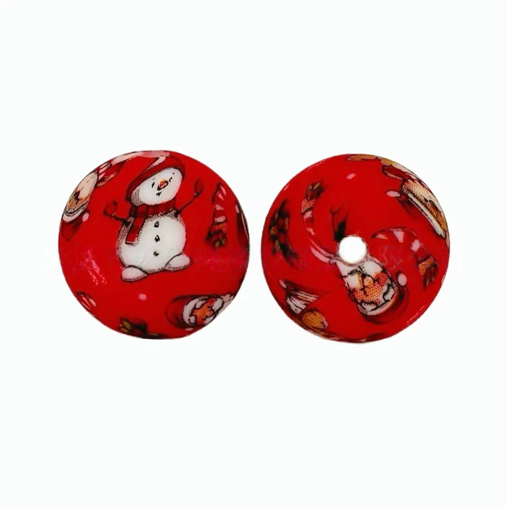15mm Snowman Printed Silicone Bead for DIY Pens Keychain