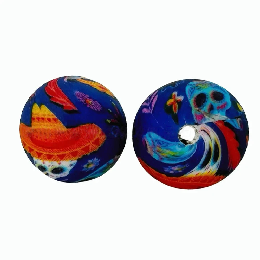 15mm Skull Head with Hat Printed Silicone Bead for DIY Bracelet Pens