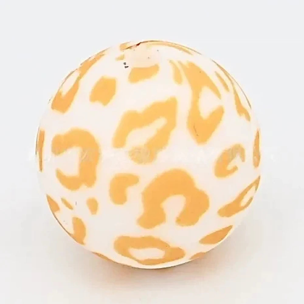 15mm Orange Leopard on Yellow Printed Silicone Bead for DIY Keychains Pens
