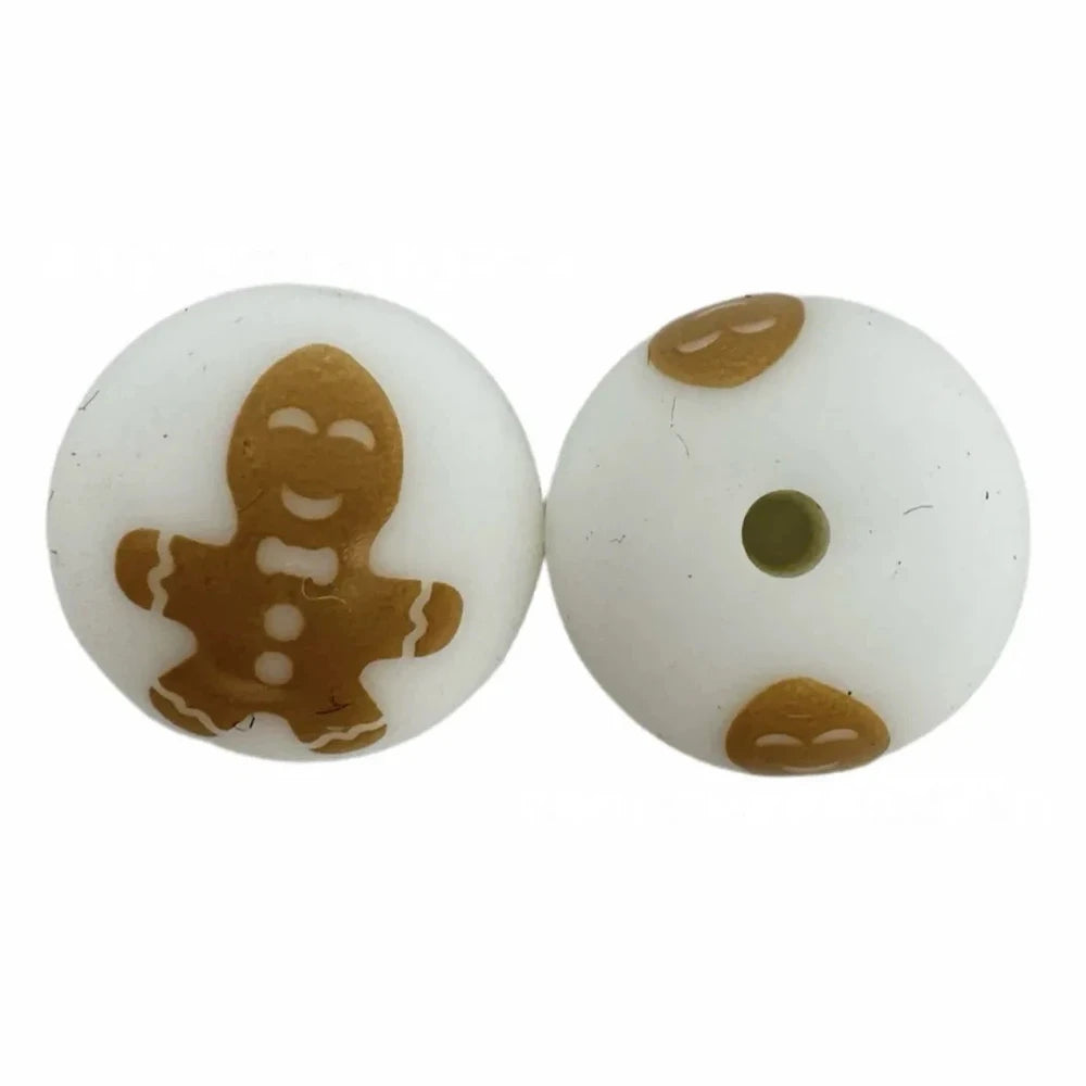 15mm Gingerbread Man Printed Silicone Bead for DIY Bracelets Keychains