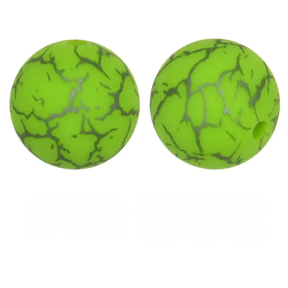 15mm Crack on Green Printed Silicone Bead for DIY Bracelet Pen