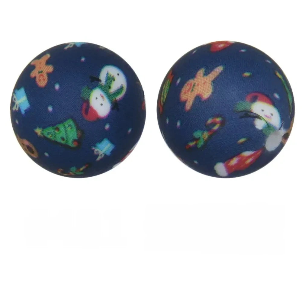 15mm Christmas Night Printed Silicone Bead for DIY Pens Keychains