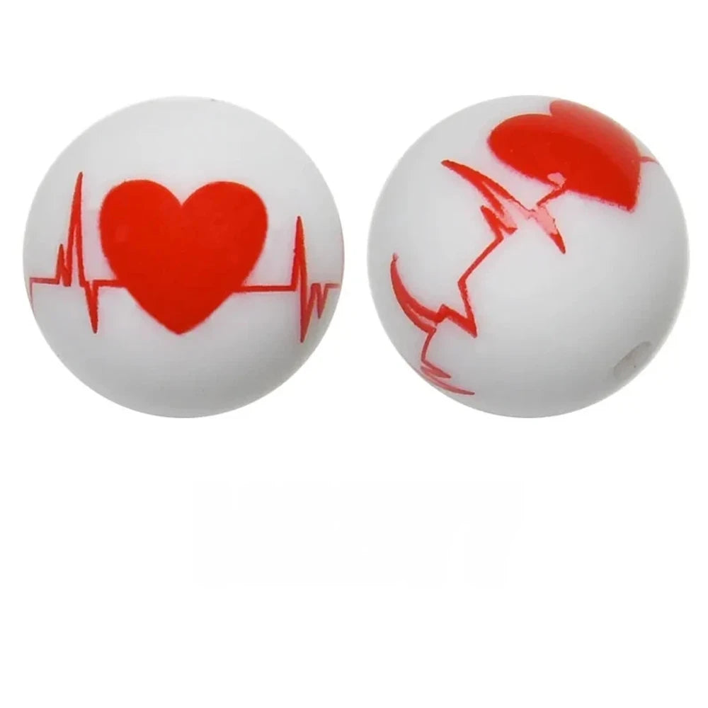 15mm Heart Printed Silicone Bead for DIY Bracelet Pen