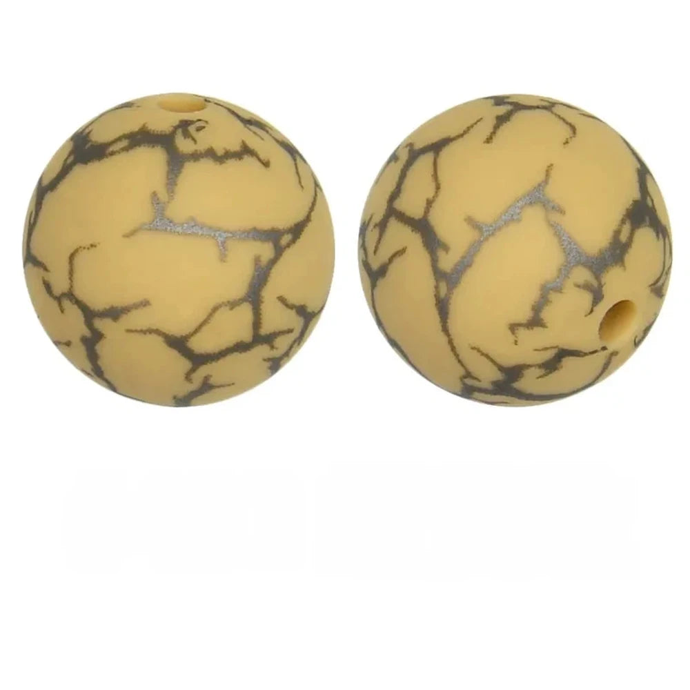 15mm Crack on Yellow Printed Silicone Bead for DIY Bracelet Pen