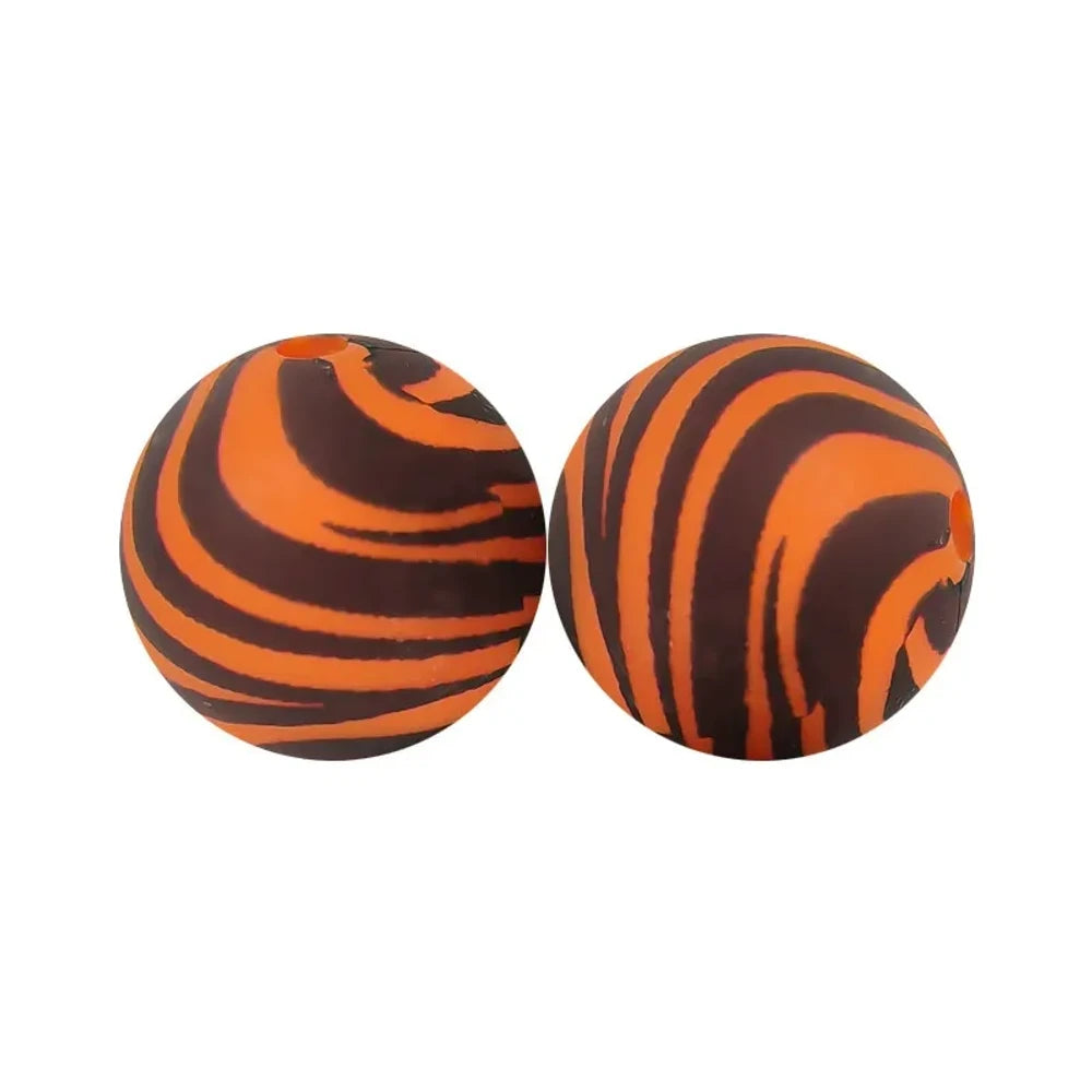 15mm Orange and Black Stripe Printed Silicone Bead for DIY Bracelets Keychains Pens