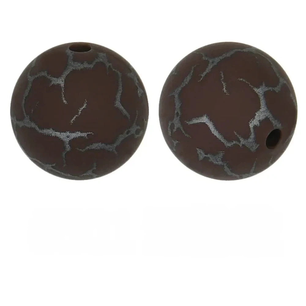 15mm Crack on Dark Brown Printed Silicone Bead for DIY Bracelet Pen