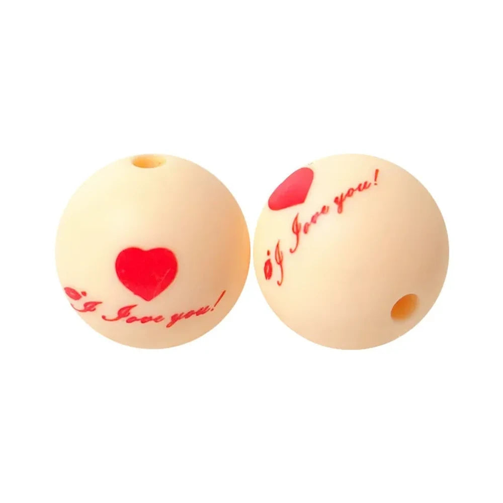 15mm '' I love you '' Text Printed Silicone Bead for DIY Bracelets Keychains Pens