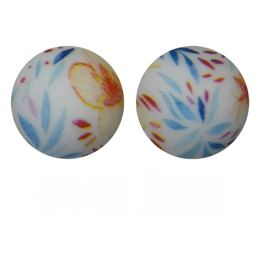 15mm Chrysanthemum Printed Silicone Bead for DIY Pens Keychains